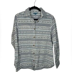 Beaufort & Blake Blue Heavy Cotton Button Front Shirt Embroidered Detail Size M
